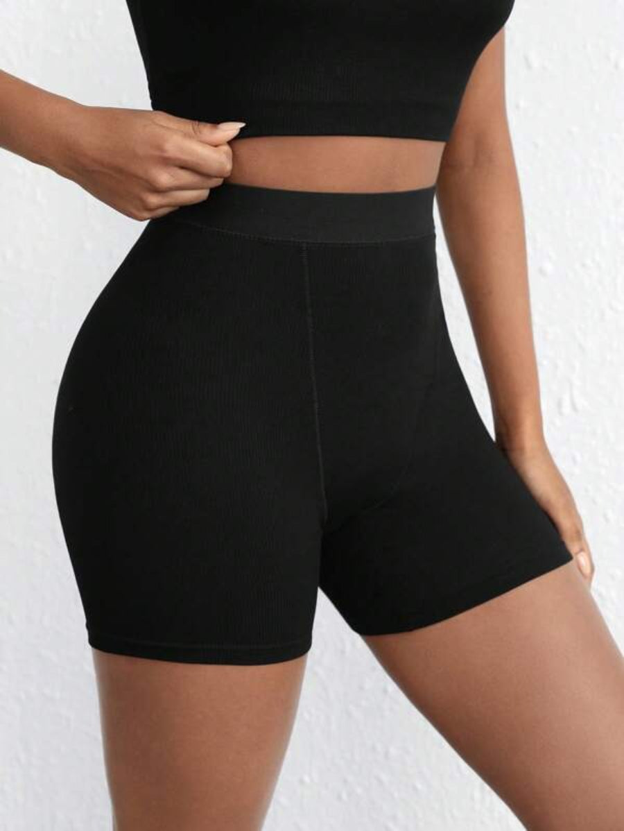 Solid Ribbed Knit Lounge Shorts