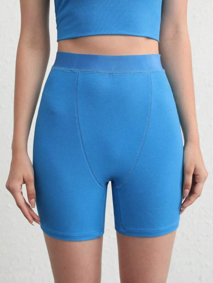 Solid Ribbed Knit Lounge Shorts Blue