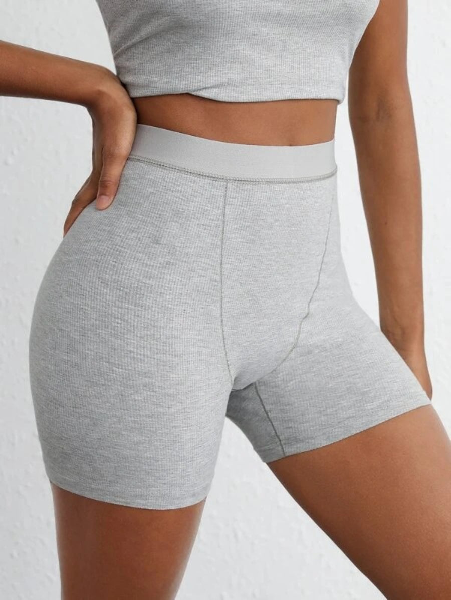 Solid Ribbed Knit Lounge Shorts