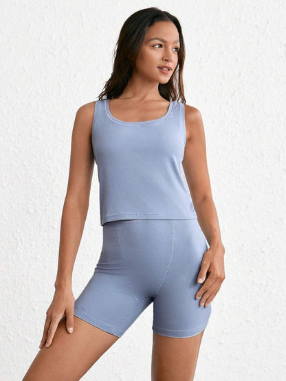 Leisure Solid Scoop Tank Top Light Blue