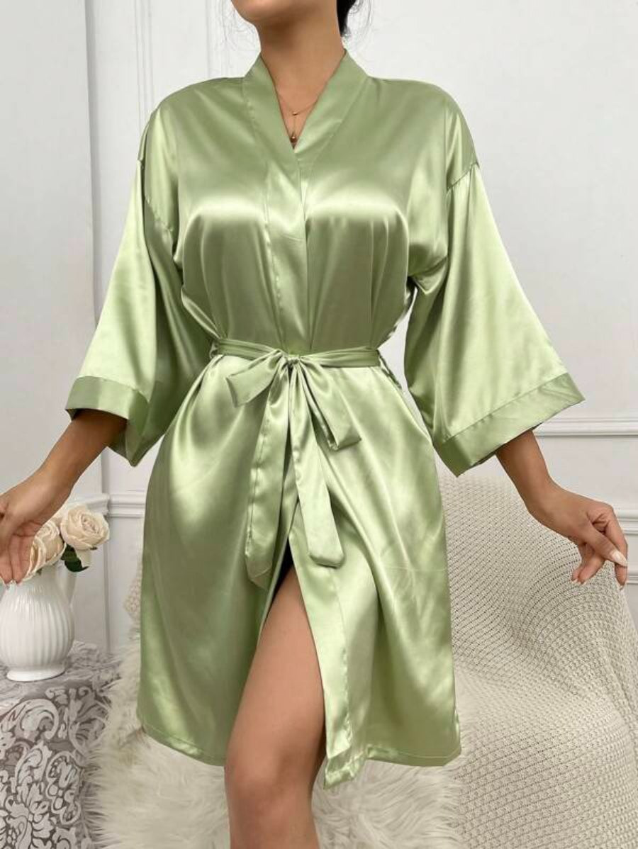 Letter Embroidered Belted Satin Bridesmaid Robe