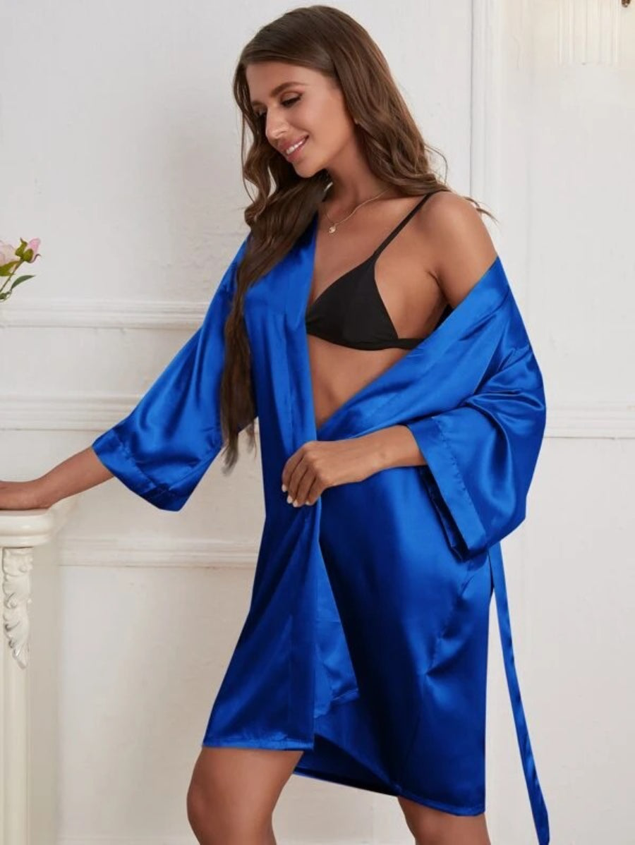 Letter Embroidered Belted Satin Bridesmaid Robe