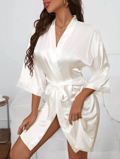 Letter Embroidered Belted Satin Bridesmaid Robe