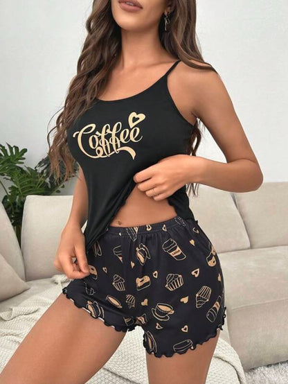 Letter Graphic Cami Top And Shorts Set