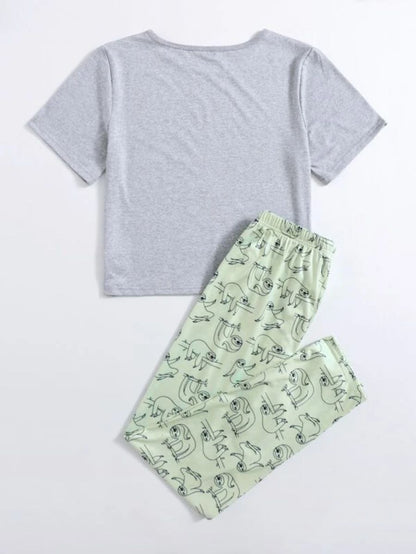 Letter Graphic Tee And Striped Pants Set