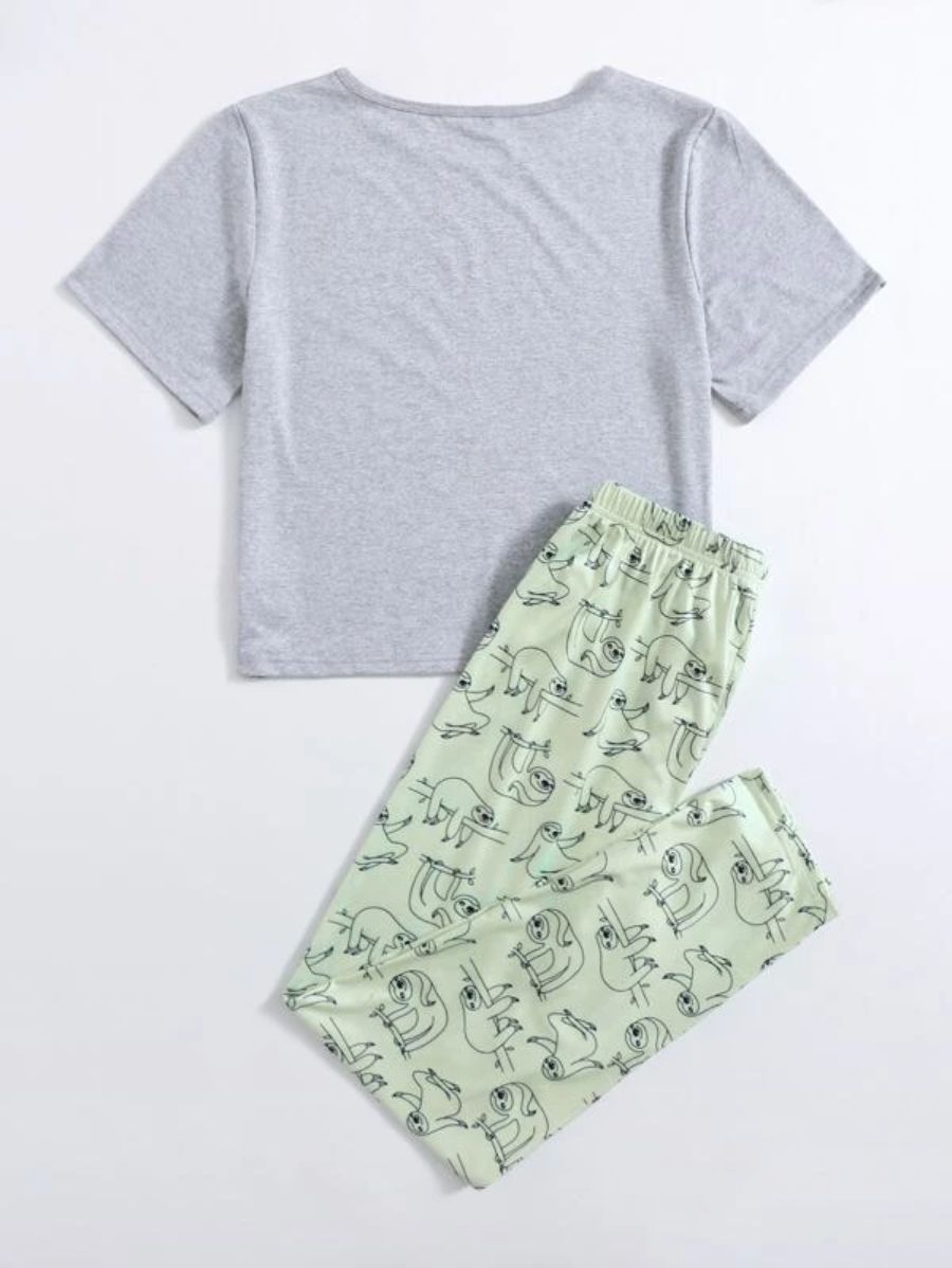 Letter Graphic Tee And Striped Pants Set