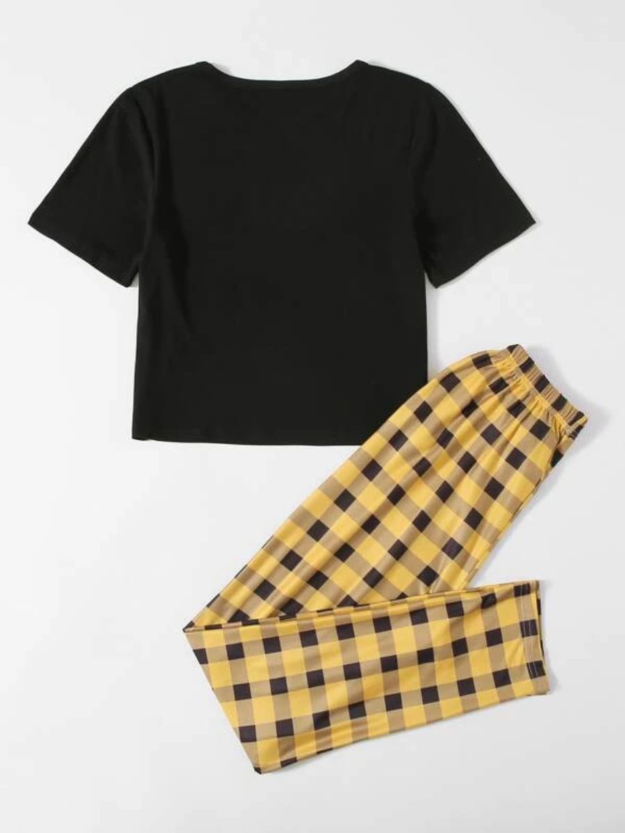 Letter Graphic Tee And Striped Pants Set