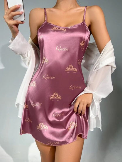 Letter Pattern Satin Cami Nightdress