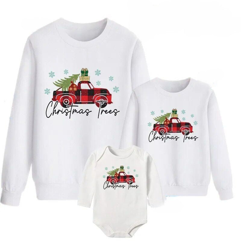 Long Sleeve Christmas Trees Printed Sweatshirt White