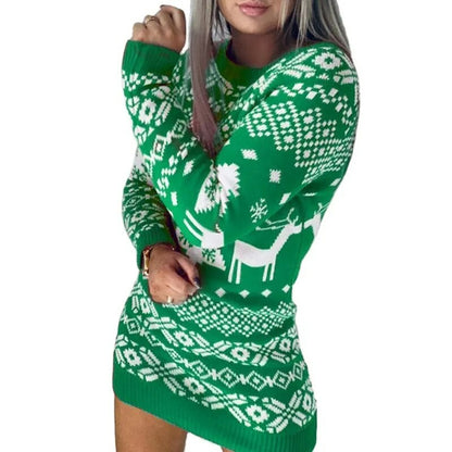 Long Sleeve Knitted Christmas Themed Dress
