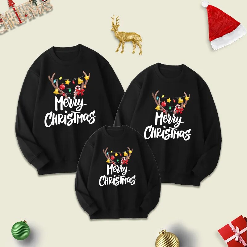 Long Sleeved Printed Christmas Themed Sweatshirt Black