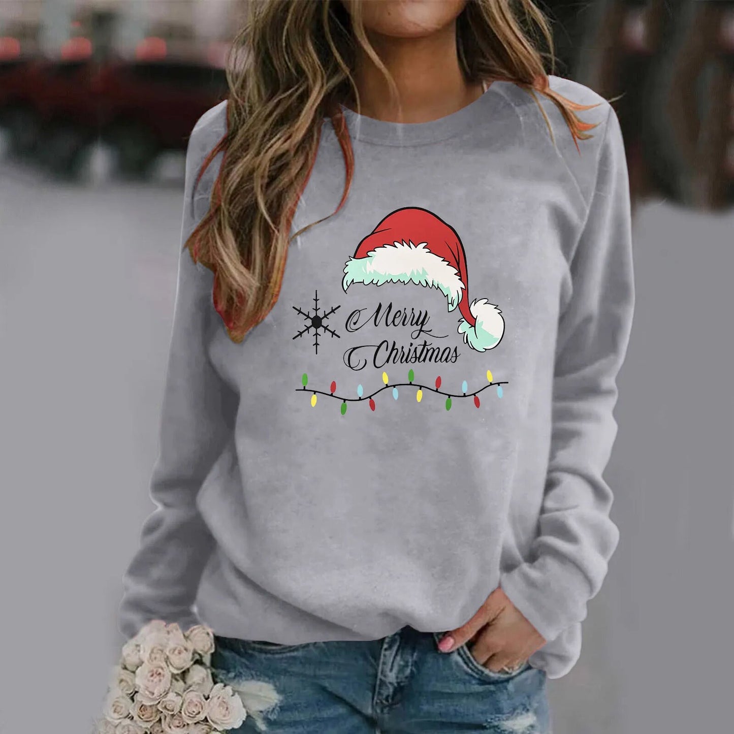 Merry Christmas Printed Pullover Sweatshirt