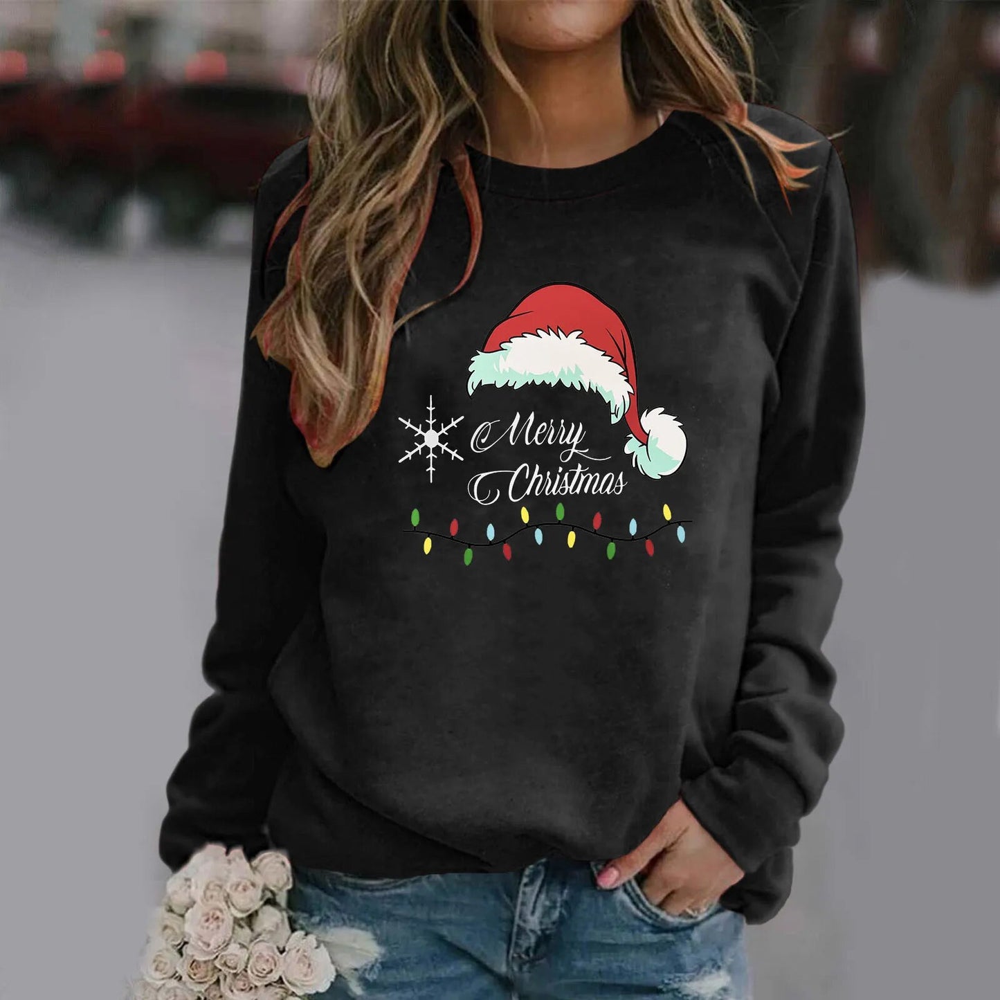 Merry Christmas Printed Pullover Sweatshirt