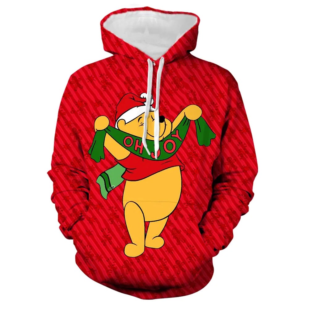 Winnie Cartoon Print Christmas Hoodies