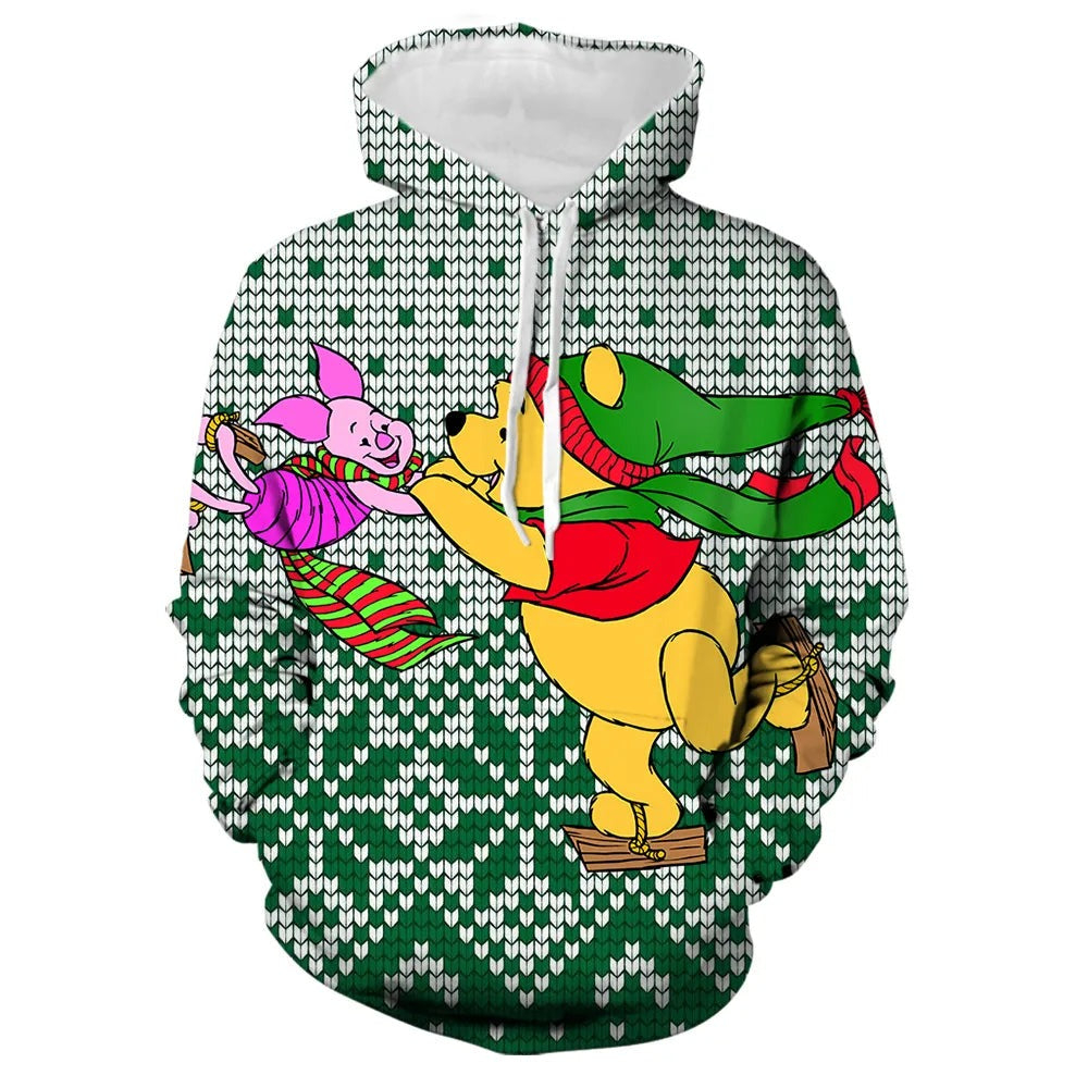 Winnie Cartoon Print Christmas Hoodies