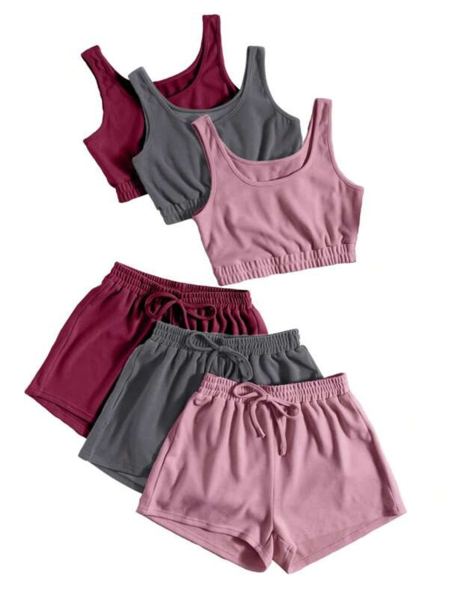 Pack Of 3 Crop Top And Knot Front Shorts Set