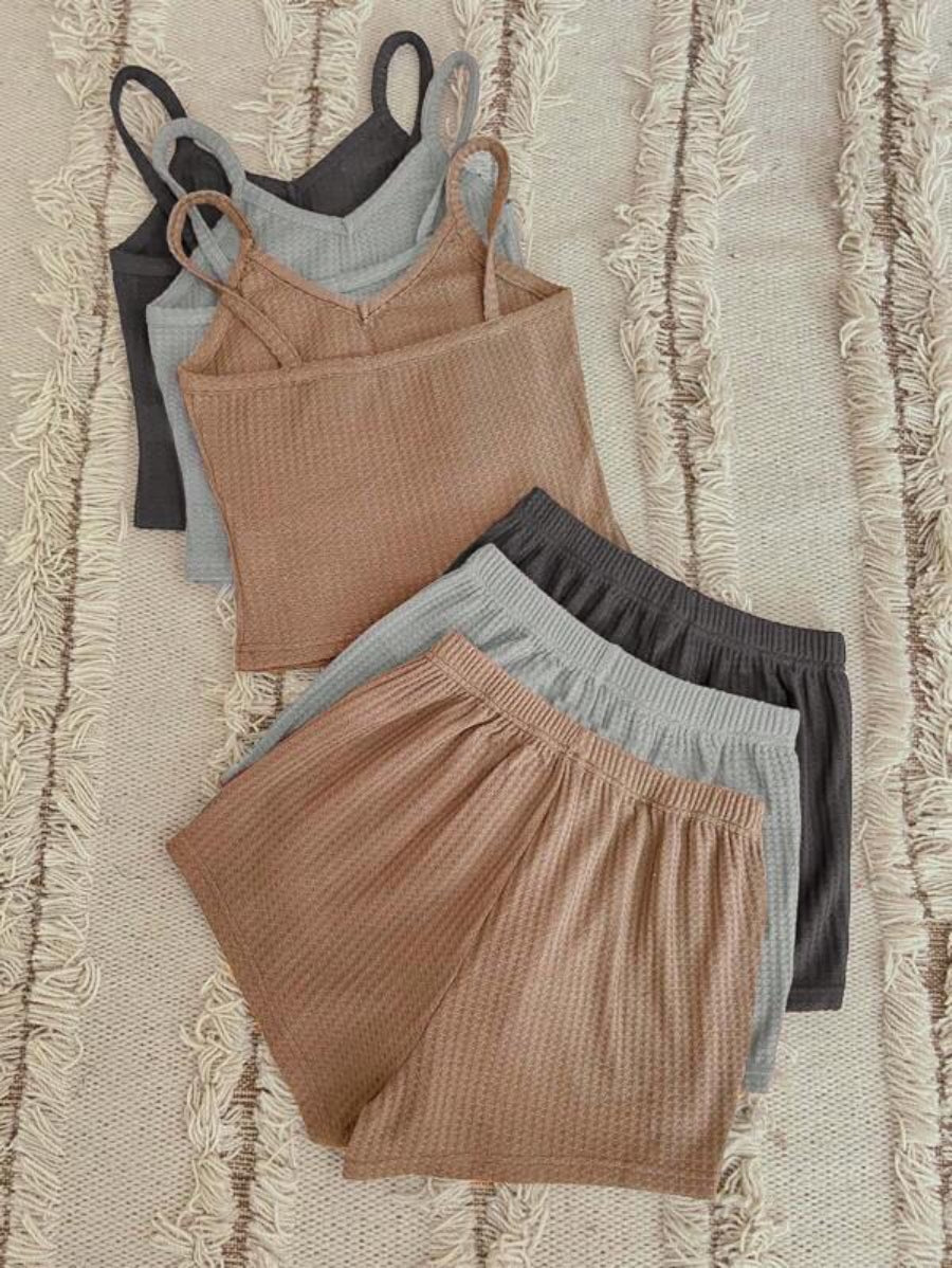 Pack Of 3 Plain Cami Top And Shorts Set