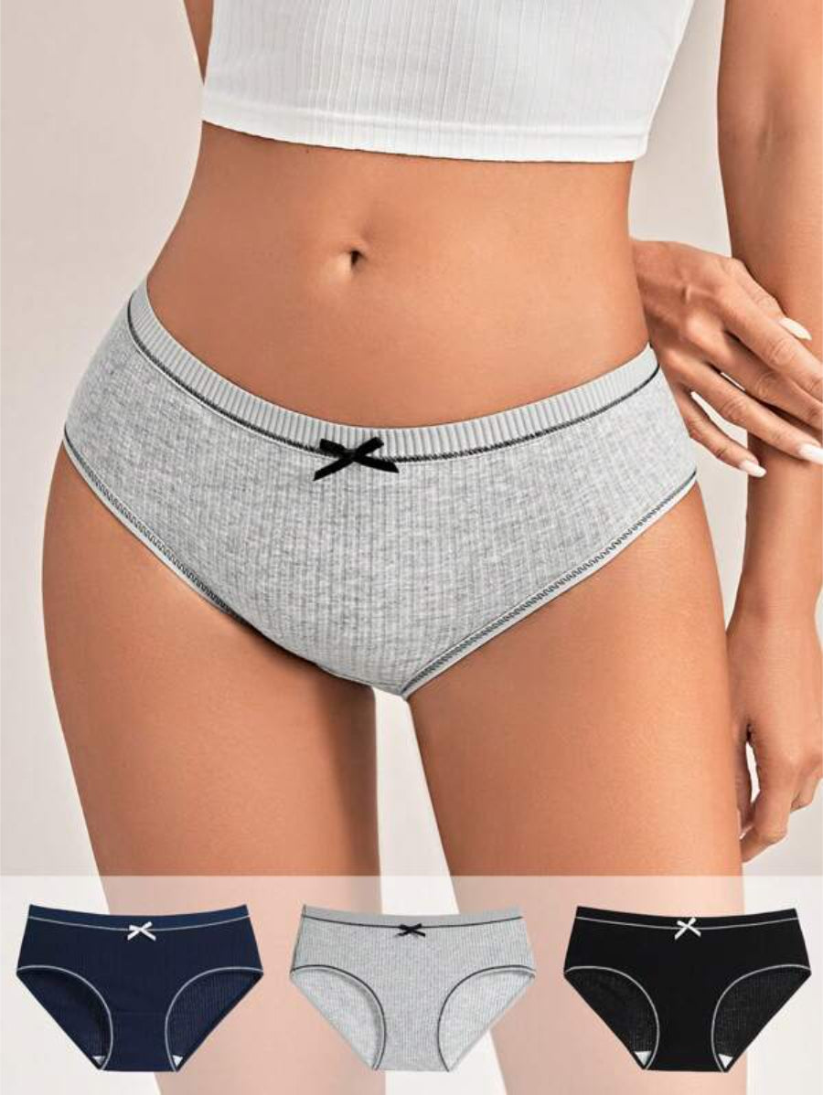 Pack Of 3 Rib Contrast Binding Panty Set