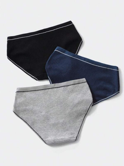 Pack Of 3 Rib Contrast Binding Panty Set