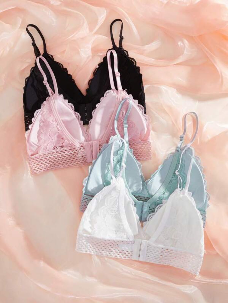 Pack Of 4 Floral Design Bra Set L