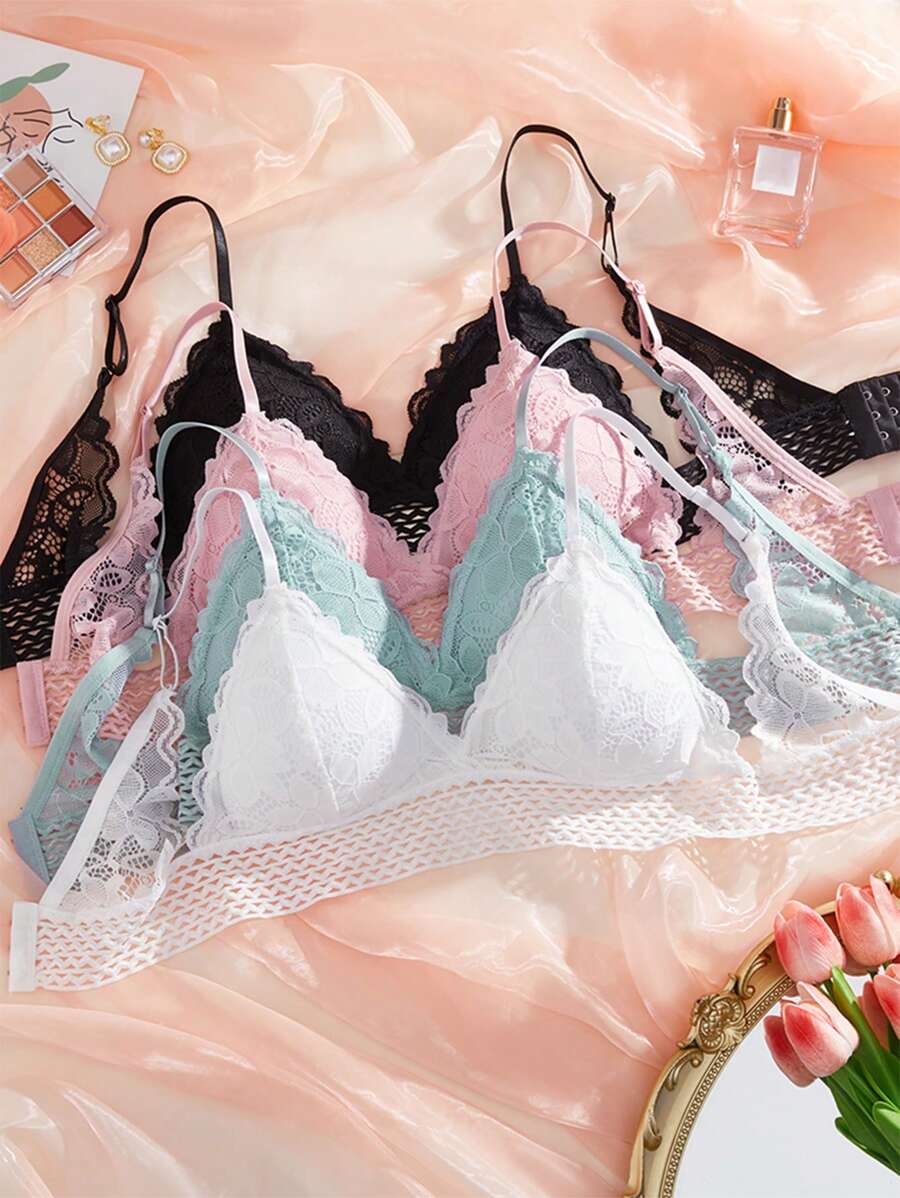 Pack Of 4 Lace Overlay Bralette