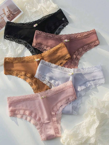 Pack Of 5 Contrast Lace Bow Front Panty