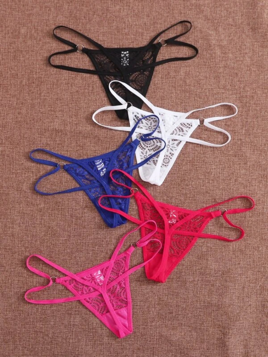 Pack Of 5 Hollow Out Ring Linked Thong Set