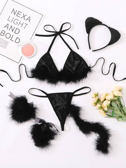 Fluffy Triangle Thong Costume 5 Piece Set