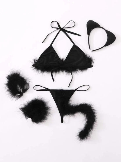 Fluffy Triangle Thong Costume 5 Piece Set