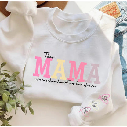 Personalized Mama Sweatshirt With Kids Names On Sleeves For Mothers Day