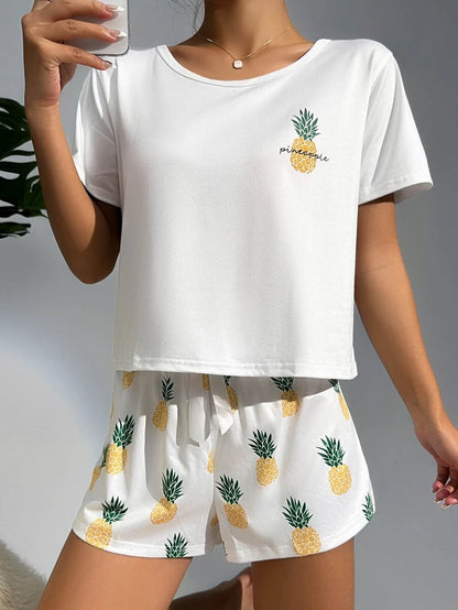 Pineapple Print Tee And Shorts Set