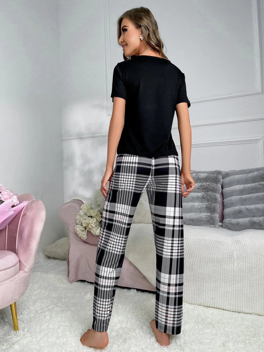 Plaid Print Knot Pajama Set