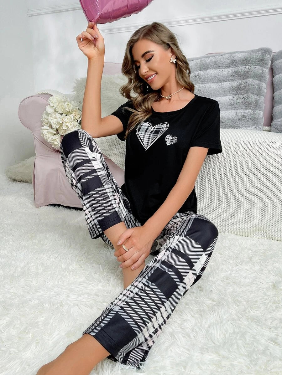 Plaid Print Knot Pajama Set