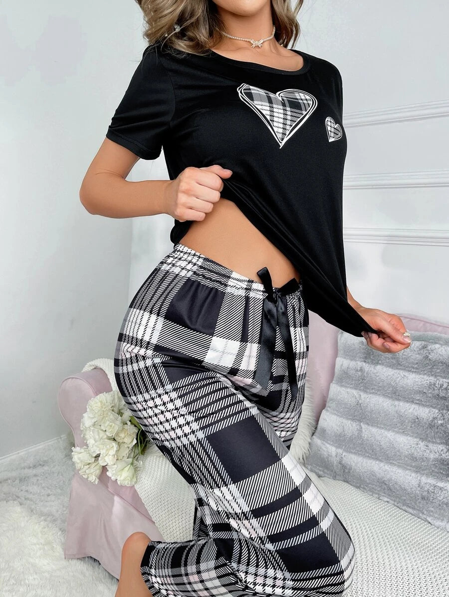 Plaid Print Knot Pajama Set