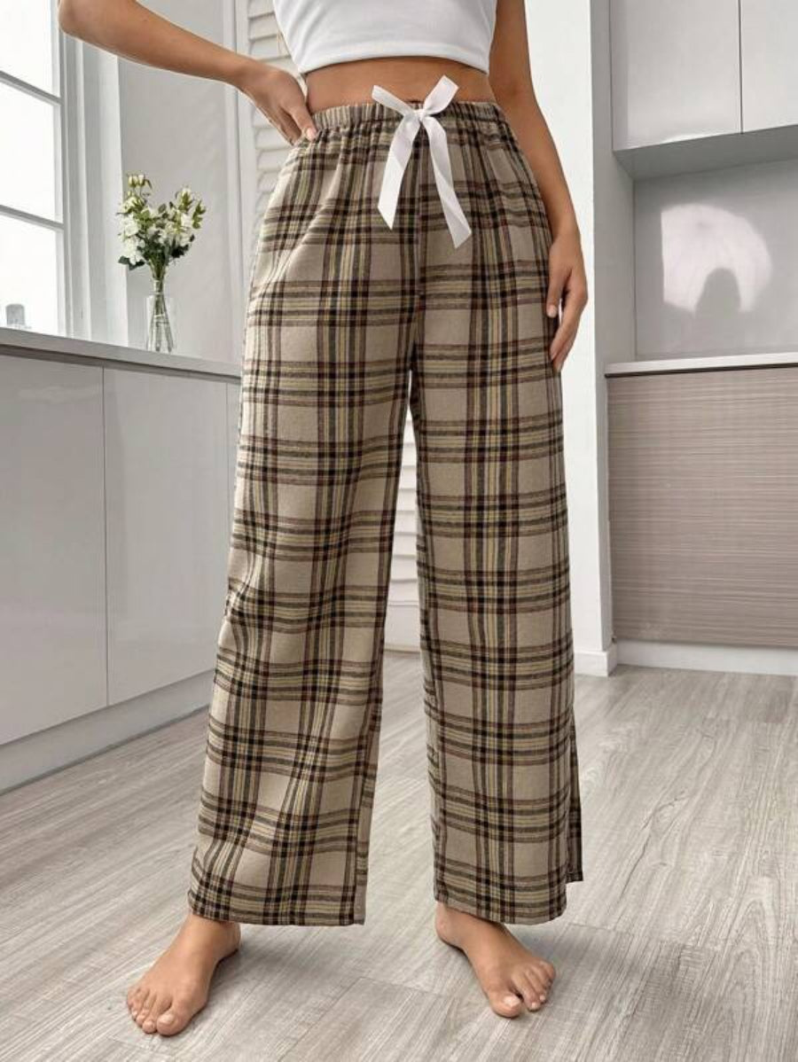 Plaid Print Tie Front Sleep Pants