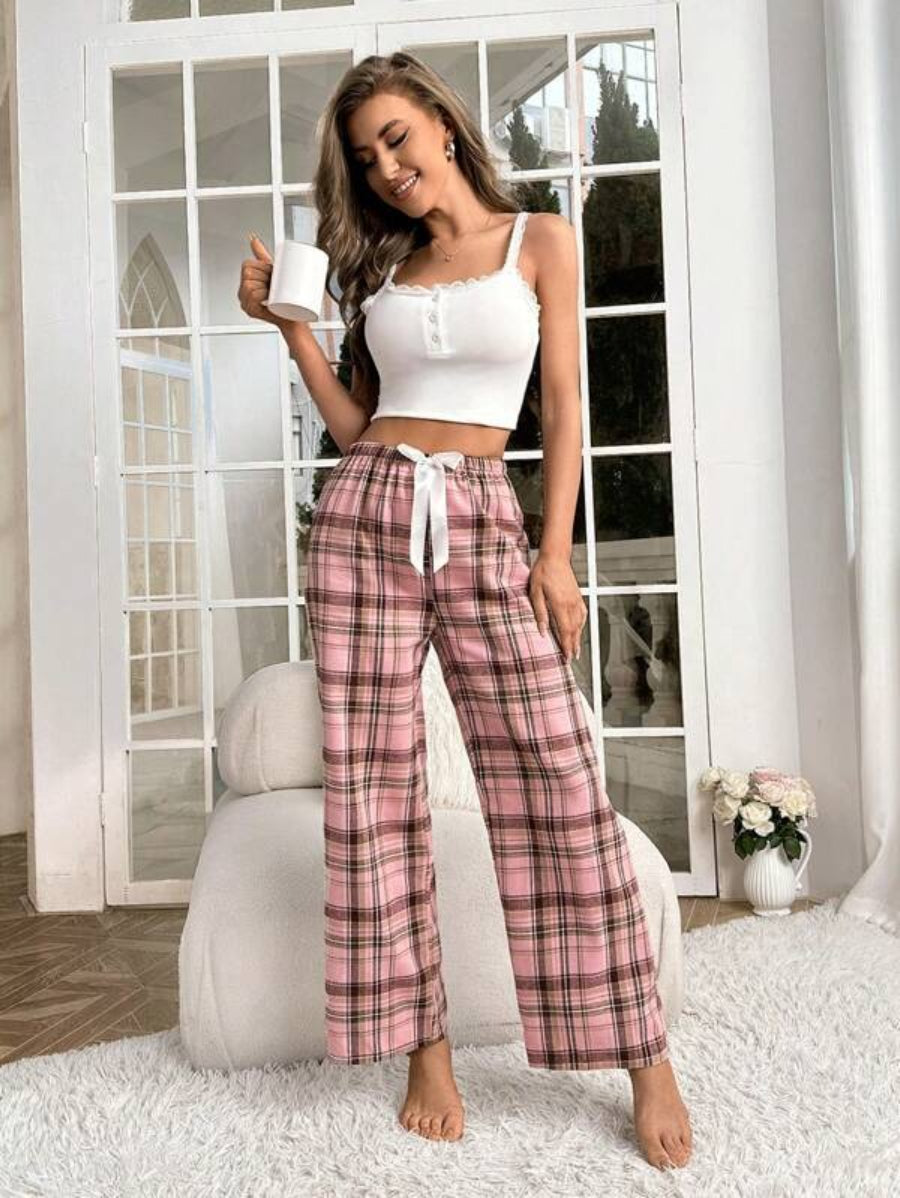 Plaid Printed Bow Front Sleep Pants