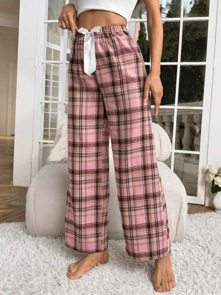 Plaid Printed Bow Front Sleep Pants