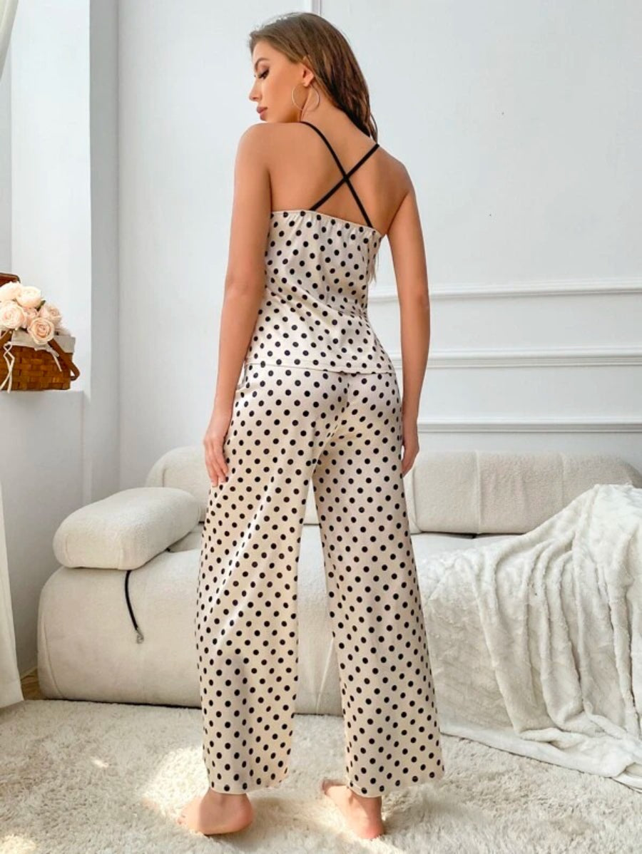 Polka Dot Print Satin Pajama Set