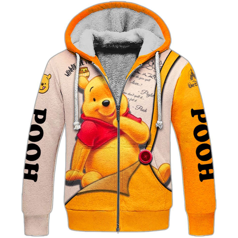 Pooh Pattern Cartoon Character Activewear Set Fleece Zipper Hoodie