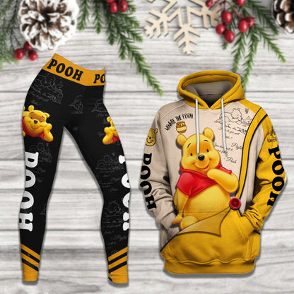 Pooh Pattern Cartoon Character Activewear Set Hoodie And Leggings Set