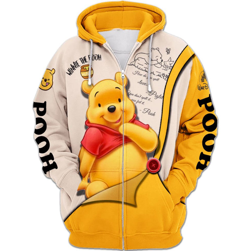 Pooh Pattern Cartoon Character Activewear Set Zipper Hoodie