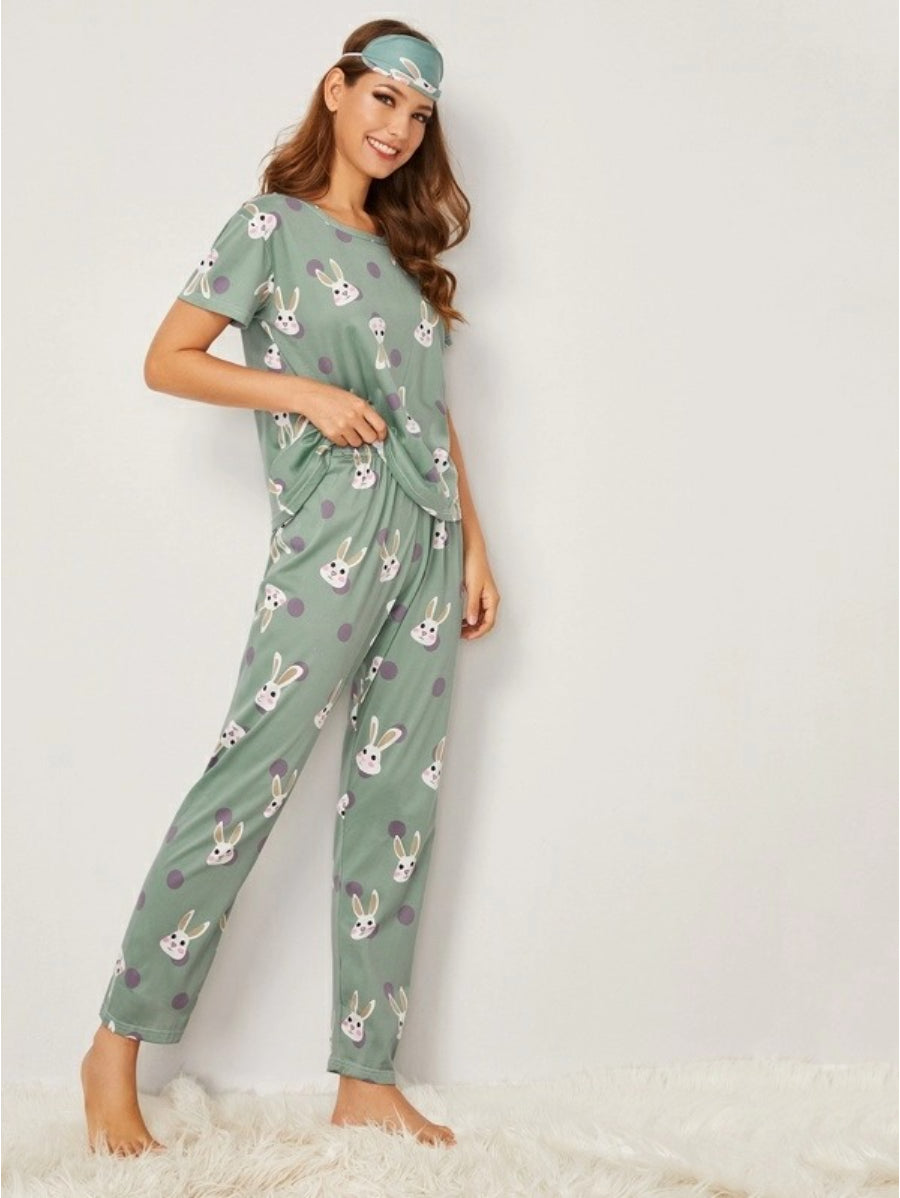 Rabbit Print Polka Dot Pajama Set