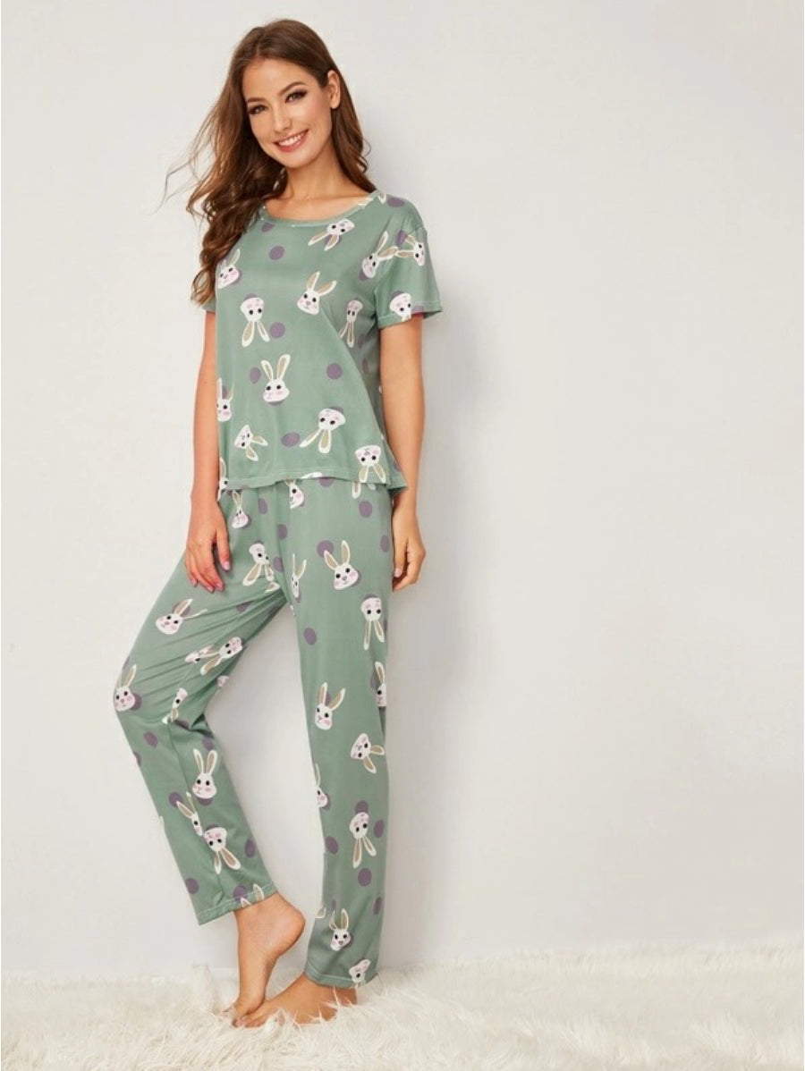 Rabbit Print Polka Dot Pajama Set