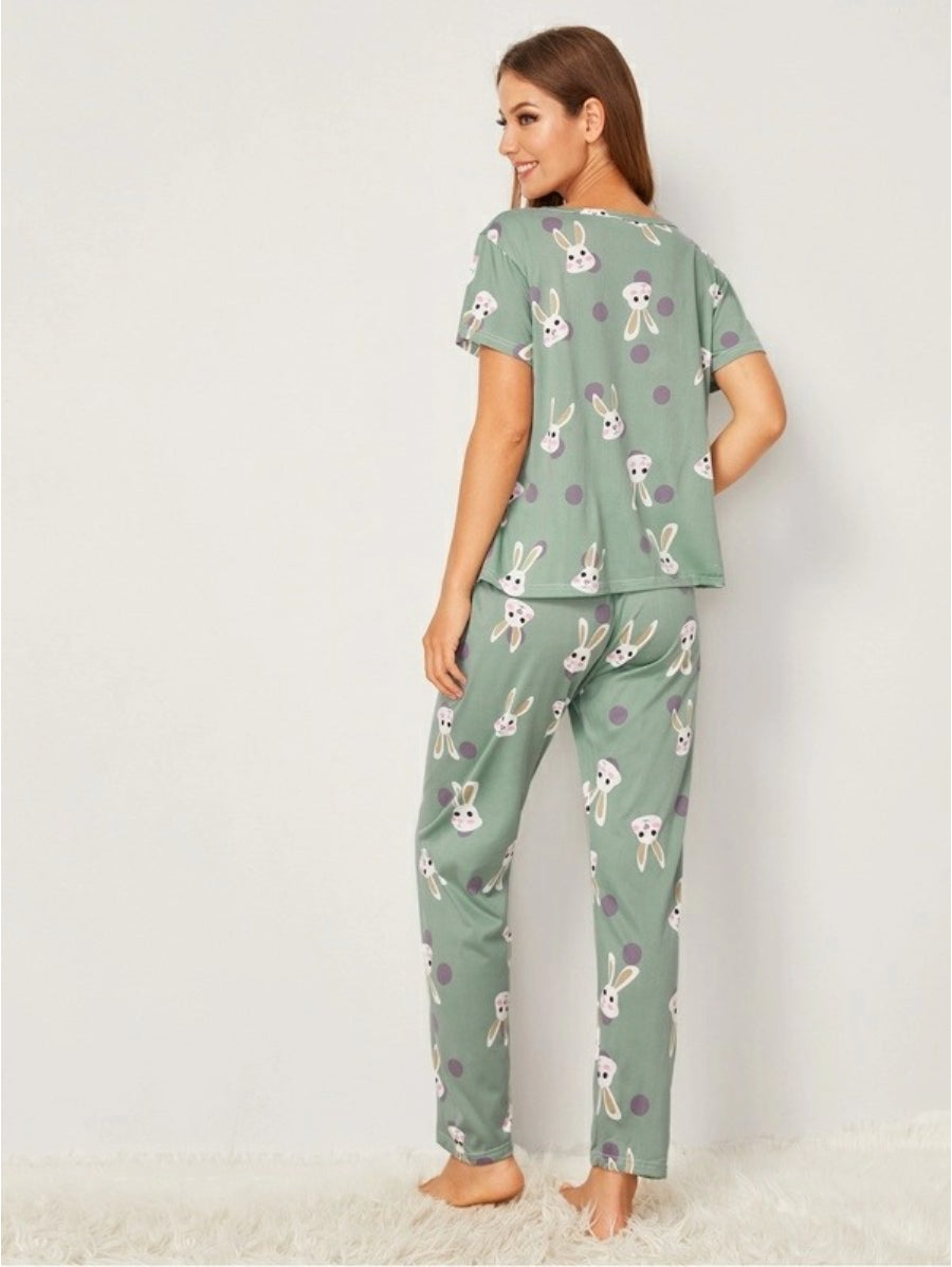 Rabbit Print Polka Dot Pajama Set