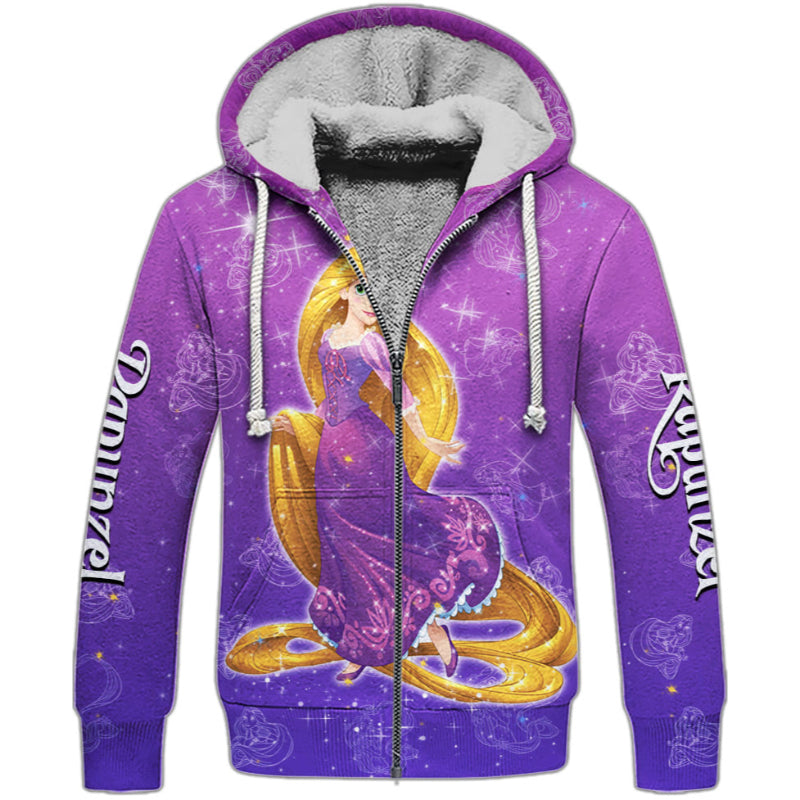 Rapunzel Cartoon Activewear Set Fleece Zipper Hoodie