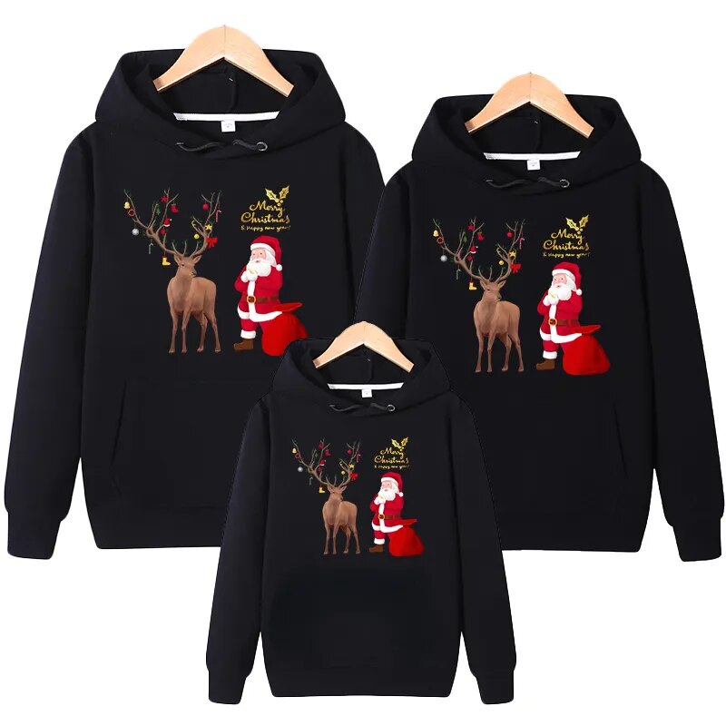 Santa Printed Long Sleeve Sweaters Black