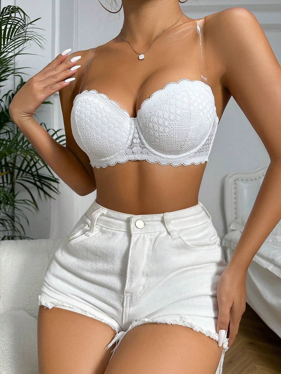 Scallop Trim Underwire Bra With Strap