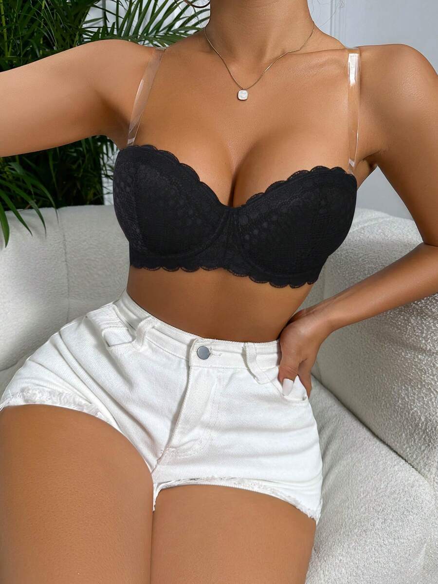 Scallop Trim Underwire Bra With Strap