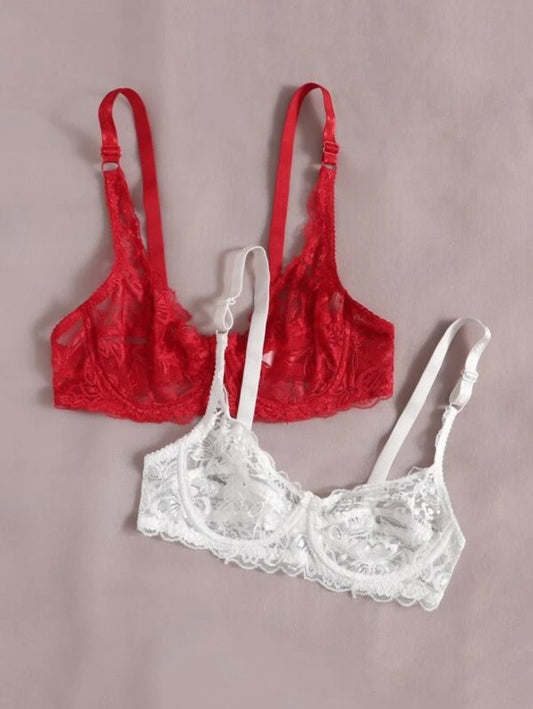 Set Of 2 Floral Lace Underwire Bra Set