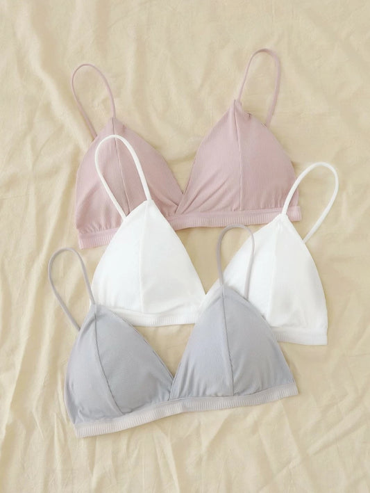 Set Of 3 Ribbed Triangle Bralette Set One Size